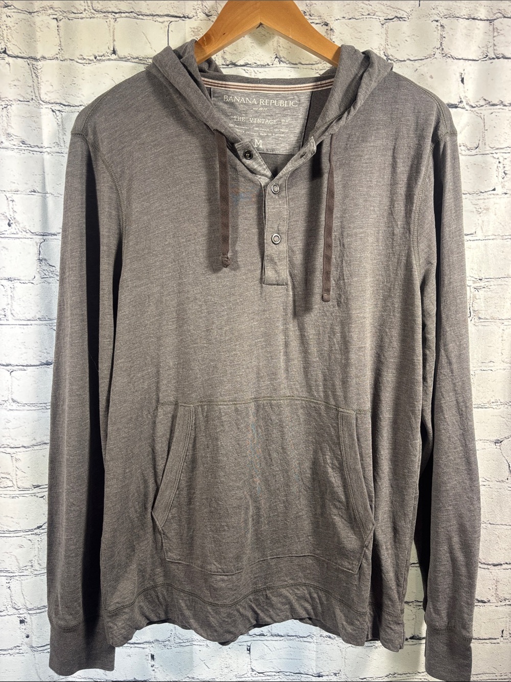 Banana Republic Men's Heather Gray Hooded Henley Pullover